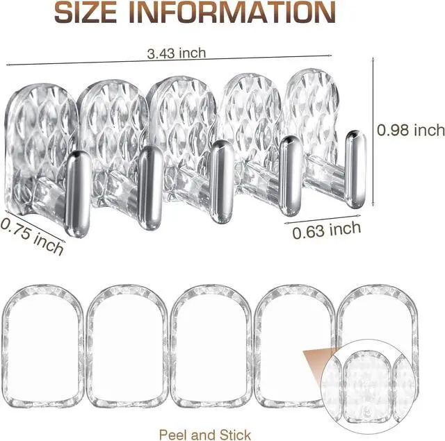 Alt view image 7 of 7 - Gesodant 8 Pack Hanging Jewelry Organizer, Self-adhesive Jewelry Hooks, Clear Wall Mounted Jewelry Hanger, Necklace Display Holder, 40 Hooks in Total