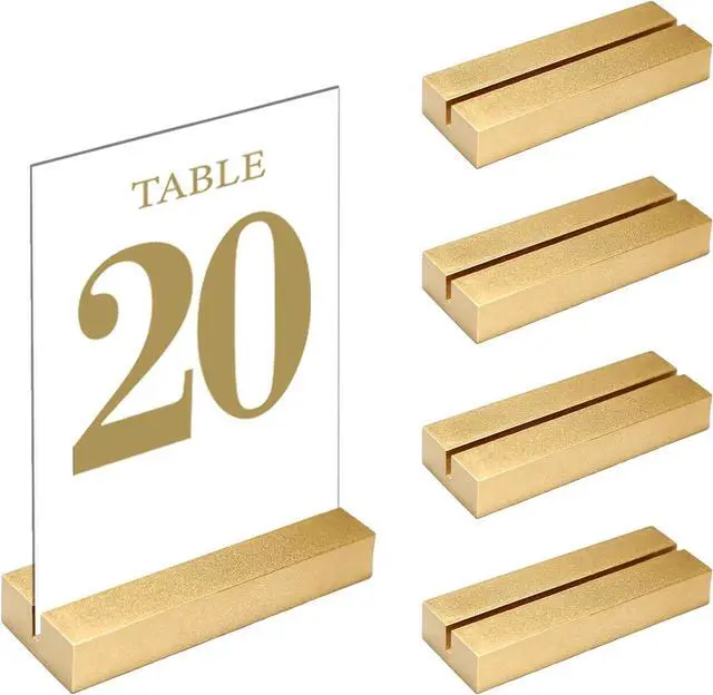 Main image of Gold Table Number Place Card Holders Wood 4 Pack, Display Stands Holder for Acrylic Sign Holder Base Wedding Card Party Display Paper Pictures Clip Price Board Photos Memos Menus Labels Stand Frames