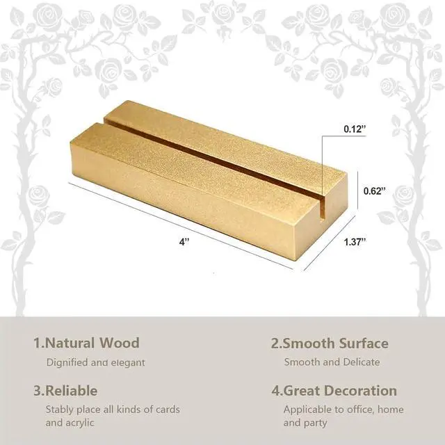 Alt view image 2 of 5 - Gold Table Number Place Card Holders Wood 4 Pack, Display Stands Holder for Acrylic Sign Holder Base Wedding Card Party Display Paper Pictures Clip Price Board Photos Memos Menus Labels Stand Frames