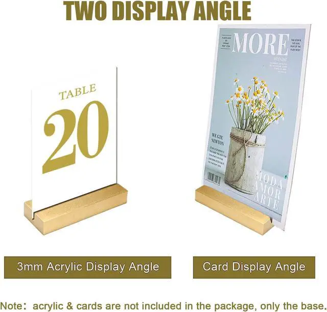 Alt view image 4 of 5 - Gold Table Number Place Card Holders Wood 4 Pack, Display Stands Holder for Acrylic Sign Holder Base Wedding Card Party Display Paper Pictures Clip Price Board Photos Memos Menus Labels Stand Frames