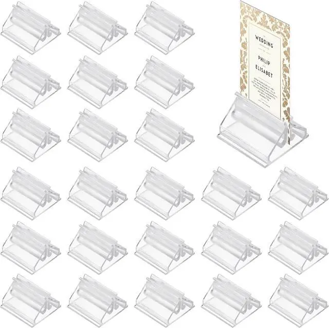Main image of 24 PCS Plastis Place Card Holders, Small Wedding Table Place Cards Holder Acrylic Table Sign Stands for Wedding Cards, Photos,Memos,Pictures Display (0.75×0.75 in)