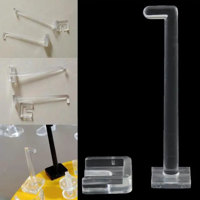 Alt view image 5 of 5 - heyous 10PCS 57mm Length Supermarket Shelf Display Rack Transparent Mini Acrylic Hooks Showcase Party Keychains for Hanging Rope Reels Packaging Ribbons Hair Accessories