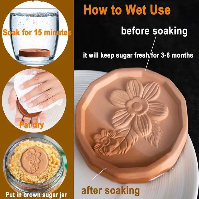 Alt view image 3 of 5 - Brown Sugar Saver Terracotta Brown Sugar Keeper &Softener Container Disc for Food Storage Containers Reusable & Food Safe (Flower, 2 PCS)