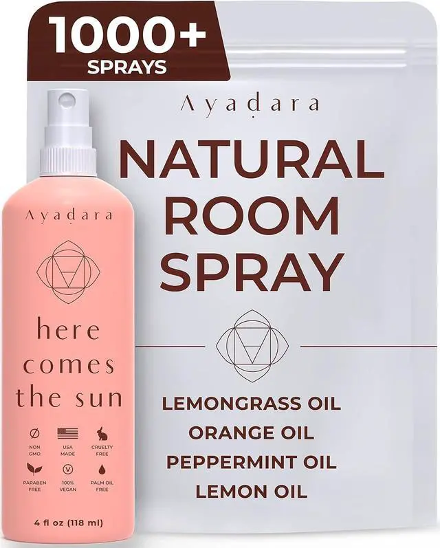 Main image of Ayadara Natural Room Spray, 4 oz, Aromatherapy for Room, Fragrance Spray and Home/Linen Deodorizer Mist, All Natural Spray Air Freshener with Lemongrass and Peppermint Oil, 1000 Sprays