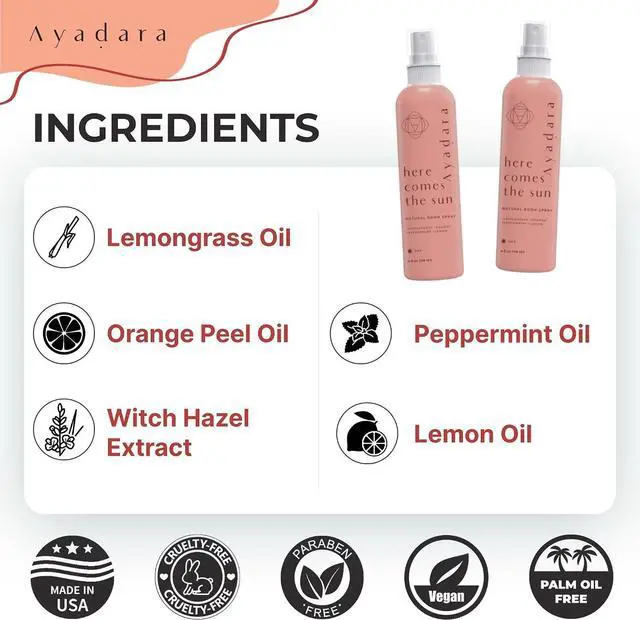 Alt view image 5 of 7 - Ayadara Natural Room Spray, 4 oz, Aromatherapy for Room, Fragrance Spray and Home/Linen Deodorizer Mist, All Natural Spray Air Freshener with Lemongrass and Peppermint Oil, 1000 Sprays