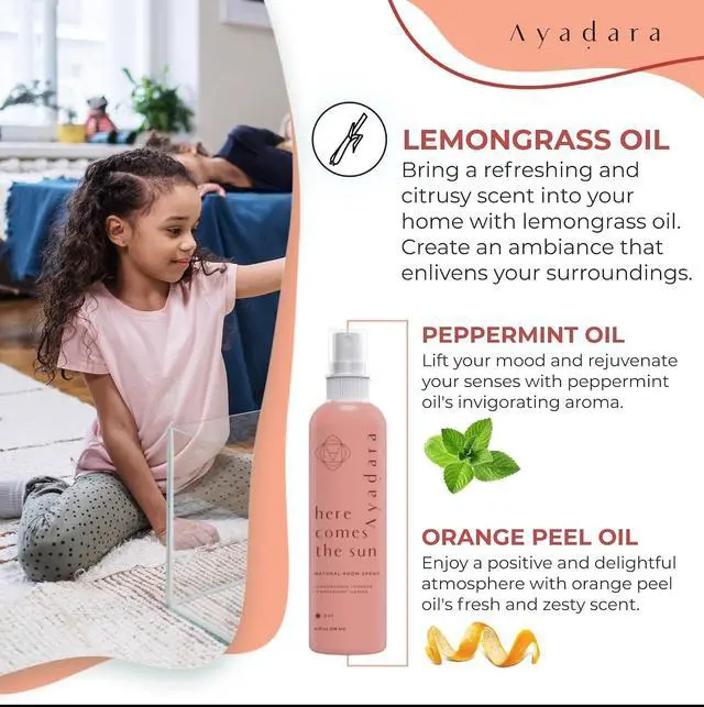 Alt view image 6 of 7 - Ayadara Natural Room Spray, 4 oz, Aromatherapy for Room, Fragrance Spray and Home/Linen Deodorizer Mist, All Natural Spray Air Freshener with Lemongrass and Peppermint Oil, 1000 Sprays