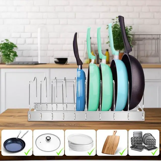 Alt view image 2 of 7 - Lid Organizer Pot Lid Organizer Detachable and Adjustable Pots and Pans Organizer for Kitchen Cabinet Storage for Pots and Pans, Cutting Boards, Cooking Utensils (1 pack)