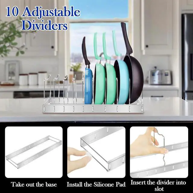 Alt view image 4 of 7 - Lid Organizer Pot Lid Organizer Detachable and Adjustable Pots and Pans Organizer for Kitchen Cabinet Storage for Pots and Pans, Cutting Boards, Cooking Utensils (1 pack)