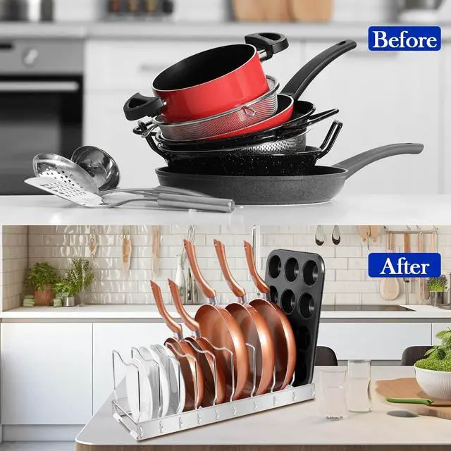Alt view image 5 of 7 - Lid Organizer Pot Lid Organizer Detachable and Adjustable Pots and Pans Organizer for Kitchen Cabinet Storage for Pots and Pans, Cutting Boards, Cooking Utensils (1 pack)