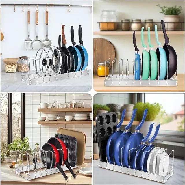 Alt view image 6 of 7 - Lid Organizer Pot Lid Organizer Detachable and Adjustable Pots and Pans Organizer for Kitchen Cabinet Storage for Pots and Pans, Cutting Boards, Cooking Utensils (1 pack)