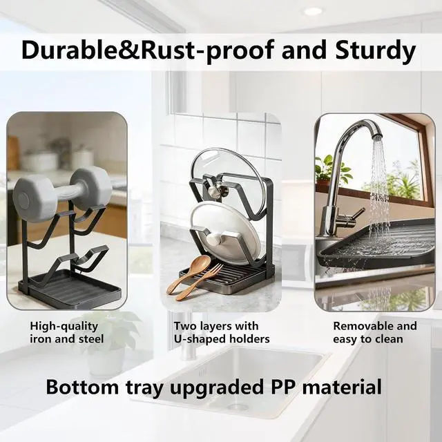 Alt view image 2 of 7 - Pot Lid Holder While Cooking, Kitchen Pot Lid Storage Rack for stove top, Pots Storage Stand, Thickened Metal Alloy Multifunctional Kitchen Pot Lid Organizer for CountertopGray