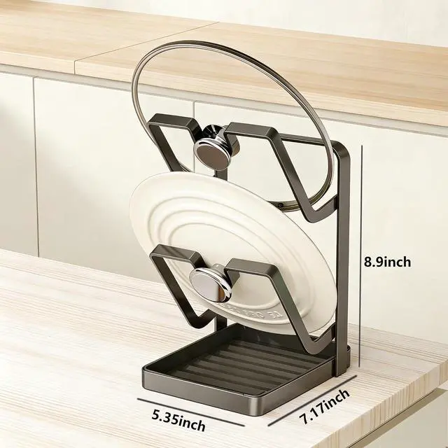 Alt view image 3 of 7 - Pot Lid Holder While Cooking, Kitchen Pot Lid Storage Rack for stove top, Pots Storage Stand, Thickened Metal Alloy Multifunctional Kitchen Pot Lid Organizer for CountertopGray