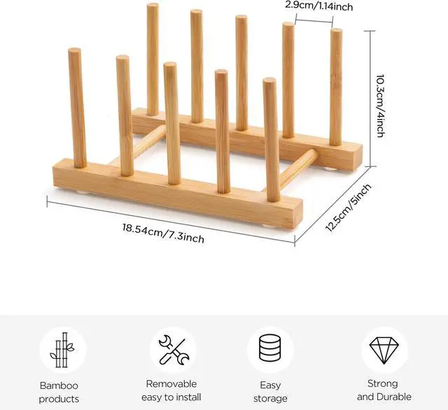 Alt view image 2 of 7 - Bamboo Dish Drying Rack for Kitchen Counter & Cabinet (4 Slots)