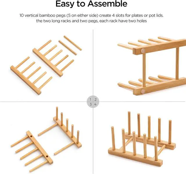 Alt view image 3 of 7 - Bamboo Dish Drying Rack for Kitchen Counter & Cabinet (4 Slots)