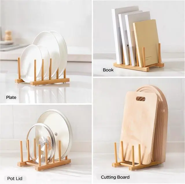 Alt view image 4 of 7 - Bamboo Dish Drying Rack for Kitchen Counter & Cabinet (4 Slots)