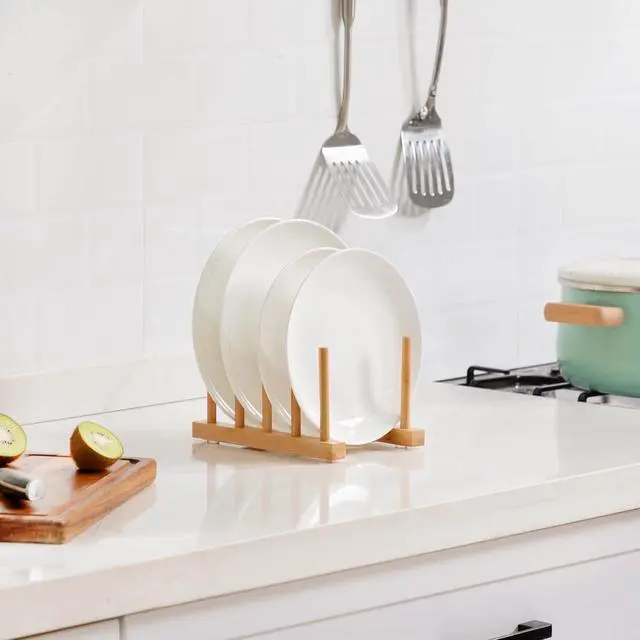 Alt view image 5 of 7 - Bamboo Dish Drying Rack for Kitchen Counter & Cabinet (4 Slots)