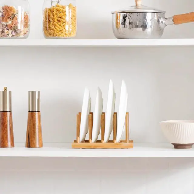Alt view image 6 of 7 - Bamboo Dish Drying Rack for Kitchen Counter & Cabinet (4 Slots)