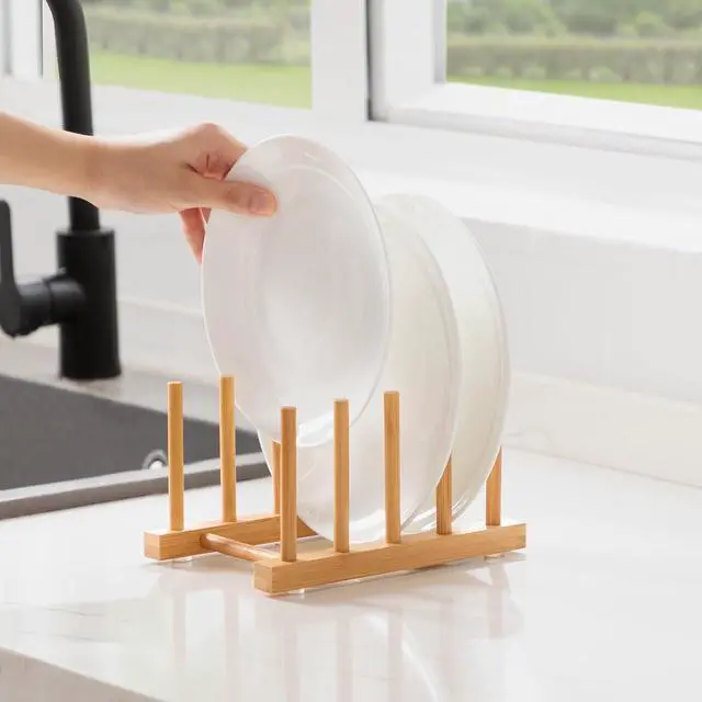 Alt view image 7 of 7 - Bamboo Dish Drying Rack for Kitchen Counter & Cabinet (4 Slots)