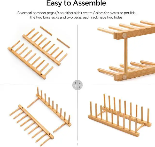 Alt view image 3 of 7 - Bamboo Dish Drying Rack for Kitchen Counter & Cabinet (8 Slots)