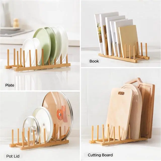 Alt view image 4 of 7 - Bamboo Dish Drying Rack for Kitchen Counter & Cabinet (8 Slots)