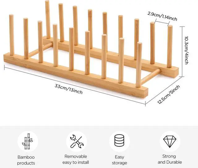 Alt view image 2 of 7 - Bamboo Dish Drying Rack for Kitchen Counter & Cabinet (8 Slots)