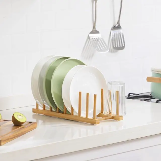 Alt view image 5 of 7 - Bamboo Dish Drying Rack for Kitchen Counter & Cabinet (8 Slots)