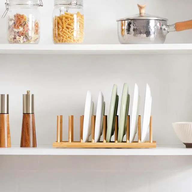 Alt view image 6 of 7 - Bamboo Dish Drying Rack for Kitchen Counter & Cabinet (8 Slots)