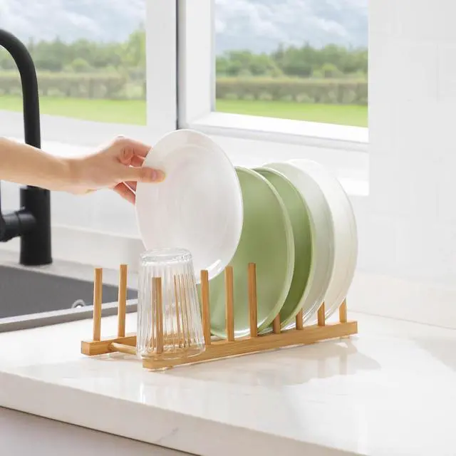 Alt view image 7 of 7 - Bamboo Dish Drying Rack for Kitchen Counter & Cabinet (8 Slots)