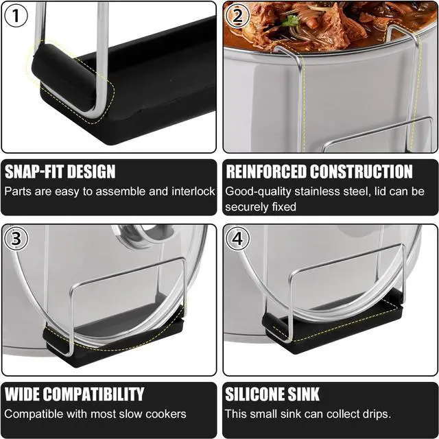Alt view image 3 of 7 - Slow Cooker Lid Holder for Crock Pot, Stainless Steel Lid Holder Kitchen Pot Organizer Hand Free Pan Pot Lid Rack for Bracket Keeping Countertops Clean Rack Accessories