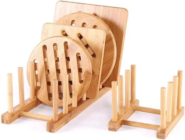 Alt view image 3 of 5 - Bamboo Wooden Dish Rack Drying for Kitchen Dish/Plate/Bowl/Cup/Pot Lid/Book