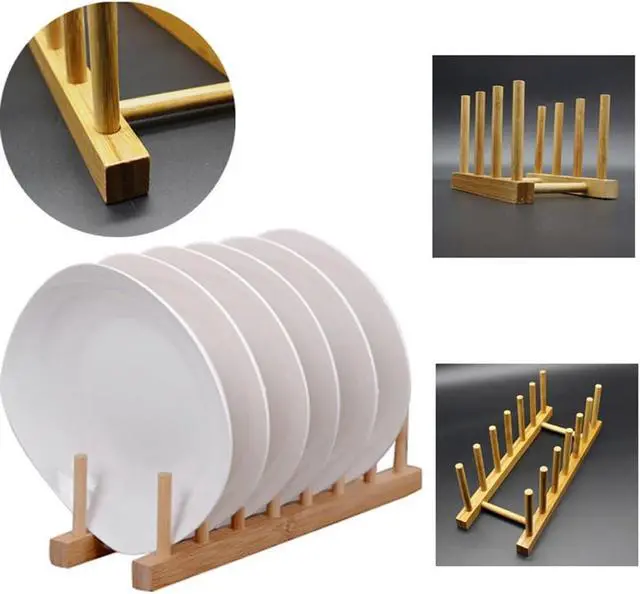 Alt view image 5 of 5 - Bamboo Wooden Dish Rack Drying for Kitchen Dish/Plate/Bowl/Cup/Pot Lid/Book