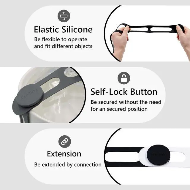 Alt view image 2 of 5 - FORTIDY Silicone Latch Strap for Slow Cooker Lid, Self-Lock Tie, Black&Gray
