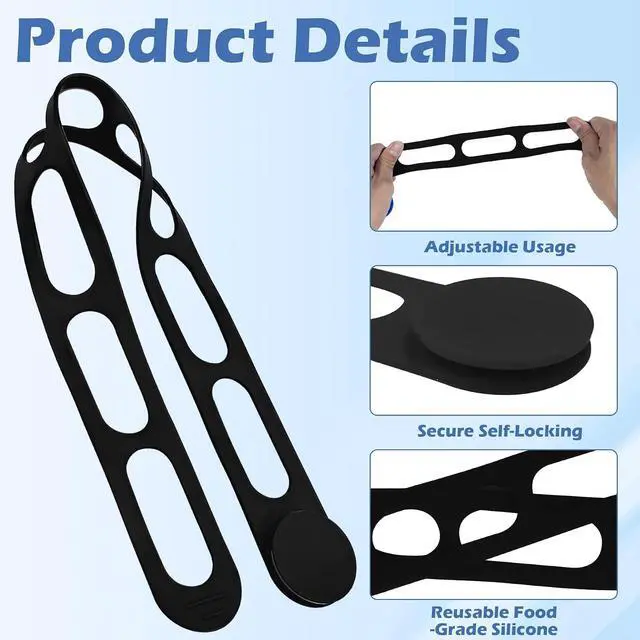 Alt view image 3 of 7 - Earthtec Silicone Latch Strap for Slow Cooker Lid Pot Bento Box,Reusable Elastic Self-Lock-2pcs (Black+Black)