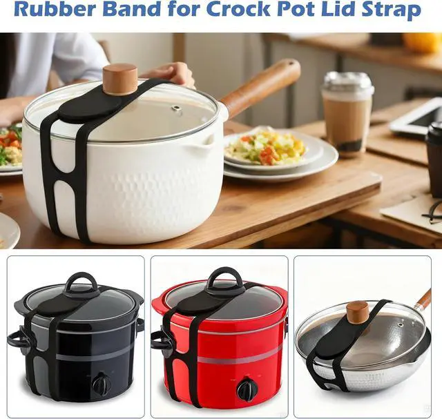 Alt view image 4 of 7 - Earthtec Silicone Latch Strap for Slow Cooker Lid Pot Bento Box,Reusable Elastic Self-Lock-2pcs (Black+Black)