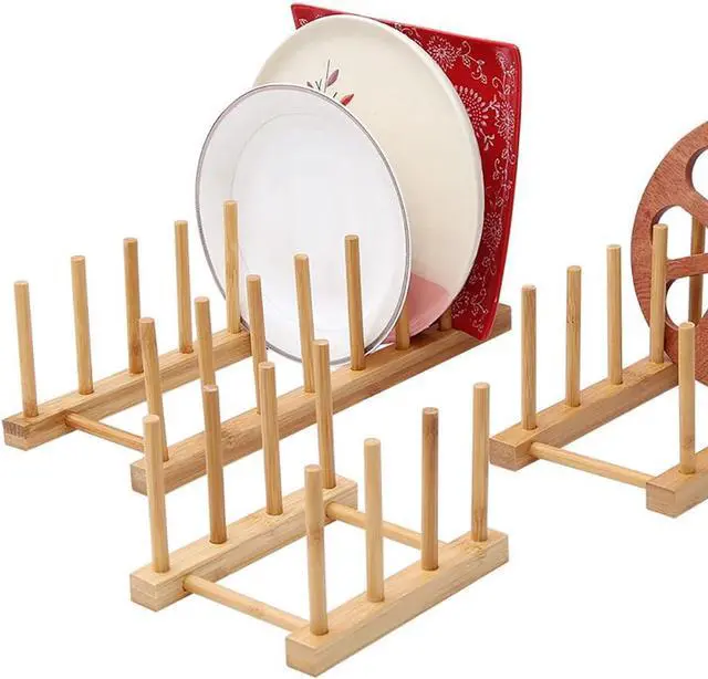 Alt view image 2 of 6 - Wood Dishes Drying Rack Counter Plate Bakeware Storage Holder Pot Lid Organizer Cutting Boards Holder Stand Reusable Cabinet Containers 5 Slots