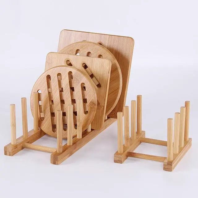 Alt view image 5 of 6 - Wood Dishes Drying Rack Counter Plate Bakeware Storage Holder Pot Lid Organizer Cutting Boards Holder Stand Reusable Cabinet Containers 5 Slots