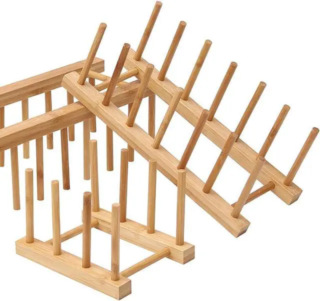 Alt view image 4 of 6 - Wood Dishes Drying Rack Counter Plate Bakeware Storage Holder Pot Lid Organizer Cutting Boards Holder Stand Reusable Cabinet Containers 5 Slots