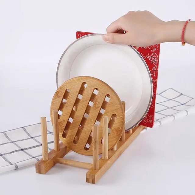 Alt view image 6 of 6 - Wood Dishes Drying Rack Counter Plate Bakeware Storage Holder Pot Lid Organizer Cutting Boards Holder Stand Reusable Cabinet Containers 5 Slots