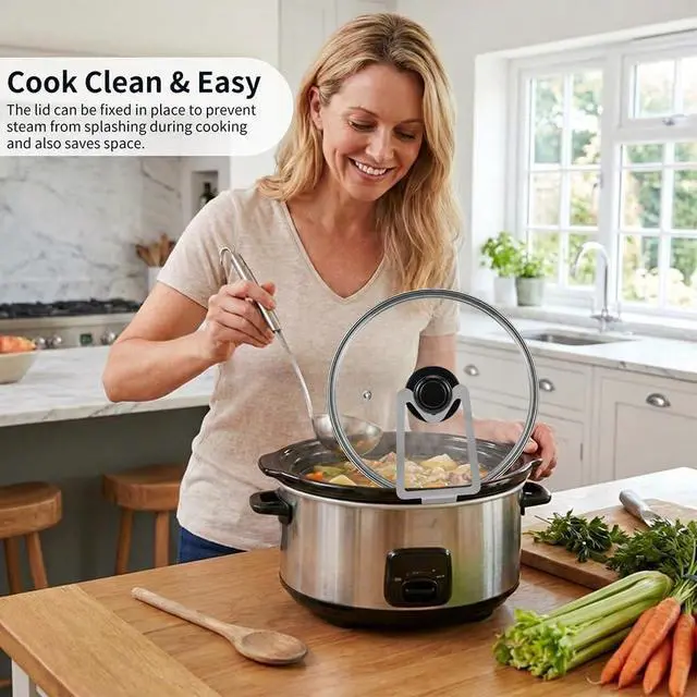Alt view image 3 of 7 - Slow Cooker Lid Holder Fit for Crockpo-t, Slow Cooker Lid Holder Fits Various Lids Sizes, Space-Saving & Heat Resistant Kitchen Organizer (COLOR:Silver)