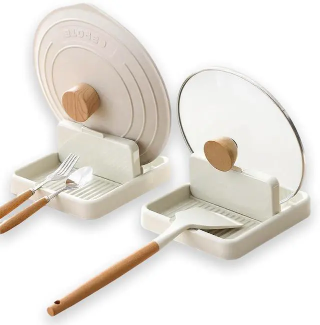 Main image of 2 Pack Spoon Rest for Stove Top, Pot Lid Holder for Kitchen Counter, Drip-Free While Cooking or Eating, Perfect for Placing Spoons, Spoon Holder, Spatula Holder, Utensils, Ladle, Tongs (Beige)
