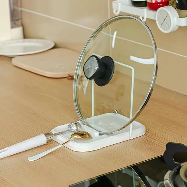 Alt view image 2 of 7 - Foldable Kitchen Pot Lid Storage Rack with Spoon Rest, Pot Lid Holder While Cooking, Perfect for Placing Spoons, Spatula Holder, Utensils, Ladle, Tongs