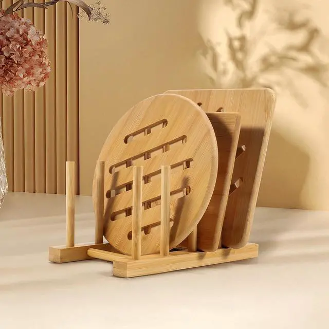 Alt view image 7 of 7 - SAMEBUTECO 2-Pack Bamboo Kitchen Rack with 4 Slots and 5 Connector Pegs Vertical Organizer for Plates, Pots, Lids, Bowls & Cutting Boards Durable Wooden Dish Holder with Spare Pegs & Gift Box