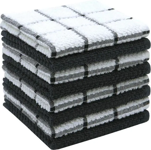 Main image of Cotton Dish Cloths, Dish Rags Set of 8, 12 Inch x 12 Inch, Black Set