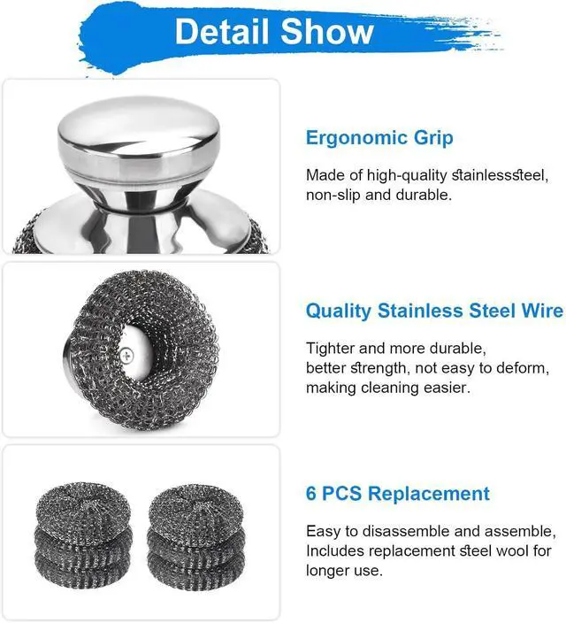 Alt view image 3 of 7 - 7PCS Steel Wool Scrubber Pads with 1PCS Handle