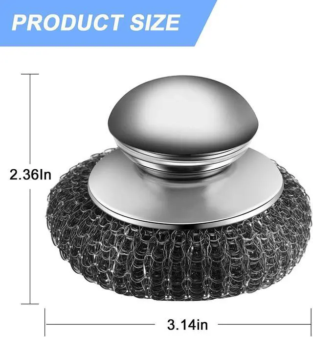 Alt view image 2 of 7 - 2Pcs Stainless Steel Wool Scrubber with Handle, 4 Replacement Steel Scrubber Wool PadsStainless Steel Scrubber for Cleaning Cast Iron, Dishes, Kitchen Pots, Pans, Grills, Stoves, Sink