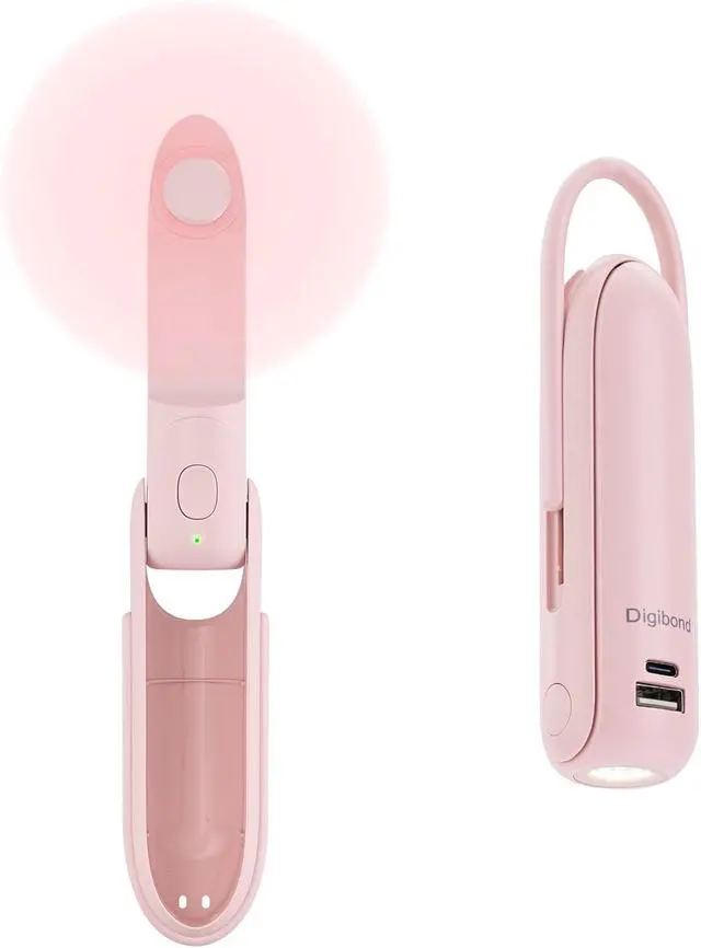 Alt view image 7 of 7 - Digibond Handheld Fan, USB Port 6 IN 1 Portable Fan with 3 Speed - Pink