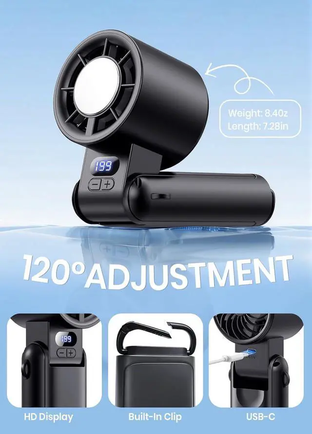 Alt view image 7 of 7 - Portable Handheld Turbo Fan, 1-199 Speed Adjustable, Black