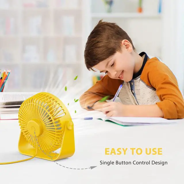 Alt view image 2 of 7 - FARADAY USB Desk Fans 5 Inches Portable Table Fans 360° Head Rotation Small Personal Desktop Fan for Home Office, 3 Speeds, Yellow