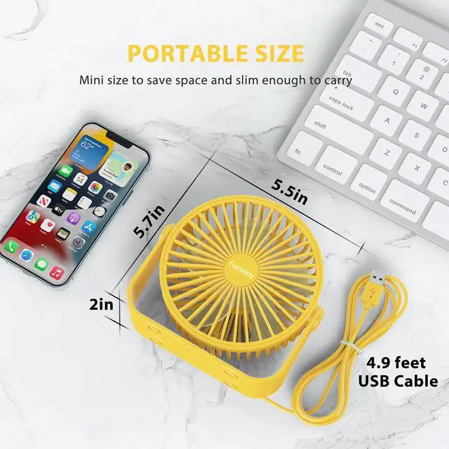 Alt view image 5 of 7 - FARADAY USB Desk Fans 5 Inches Portable Table Fans 360° Head Rotation Small Personal Desktop Fan for Home Office, 3 Speeds, Yellow