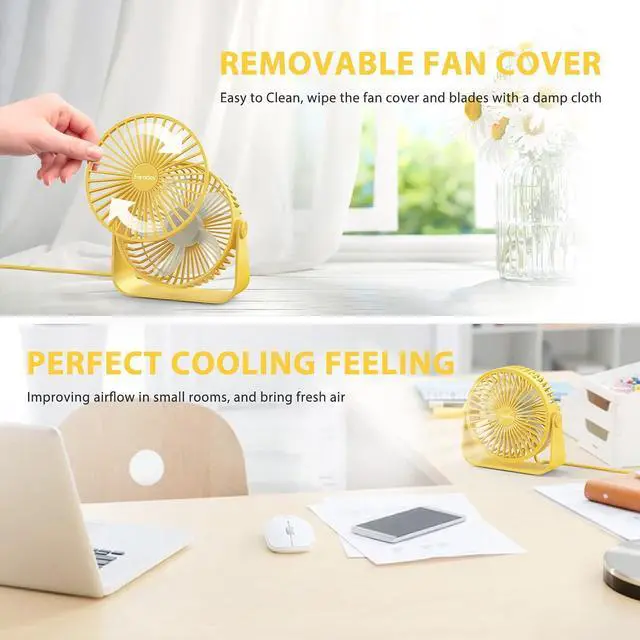Alt view image 6 of 7 - FARADAY USB Desk Fans 5 Inches Portable Table Fans 360° Head Rotation Small Personal Desktop Fan for Home Office, 3 Speeds, Yellow